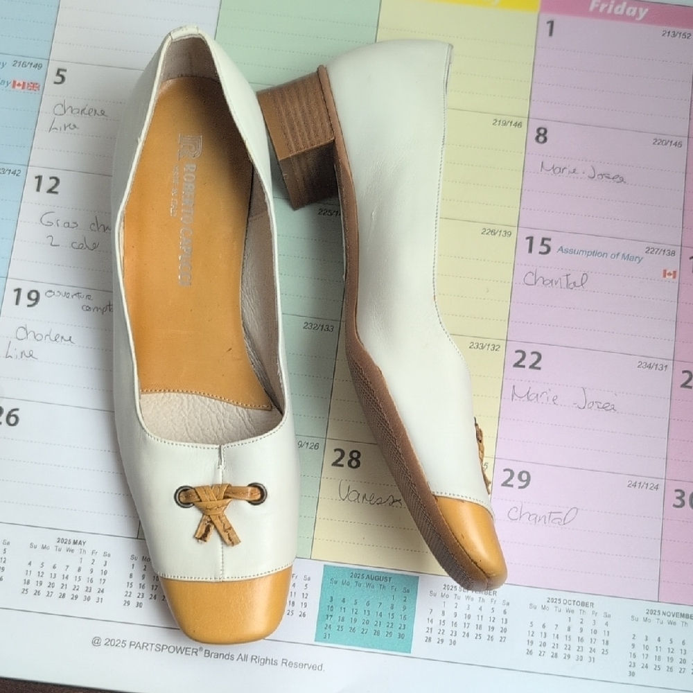 ROBERTO CAPUCCI IVORY AND COGNAC LEATHER SHOES SIZE 6